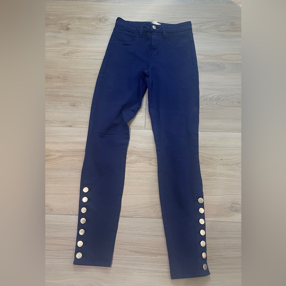 L'AGENCE Dark Blue Cropped Jeans with Gold Accents